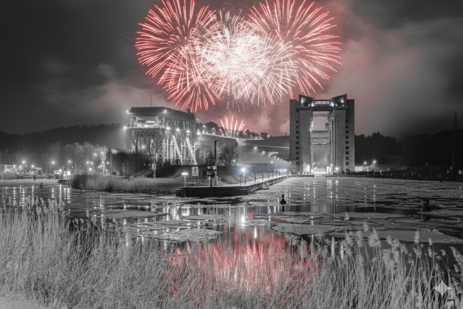 Hebewerke mit Feuerwerk - KI generiert